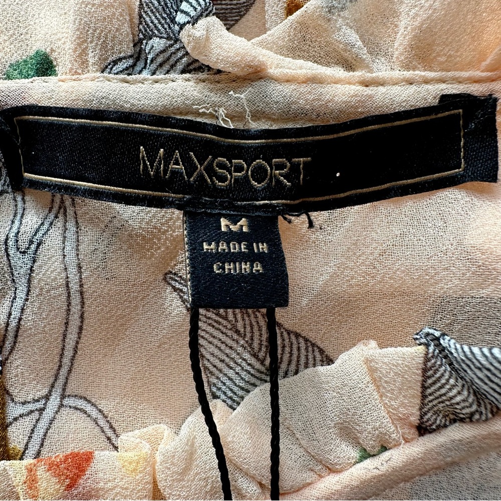 Maxsport NEW Tiered Ruffle Dress Chiffon Floral Peach Sleeveless  Size Medium - Picture 11 of 16